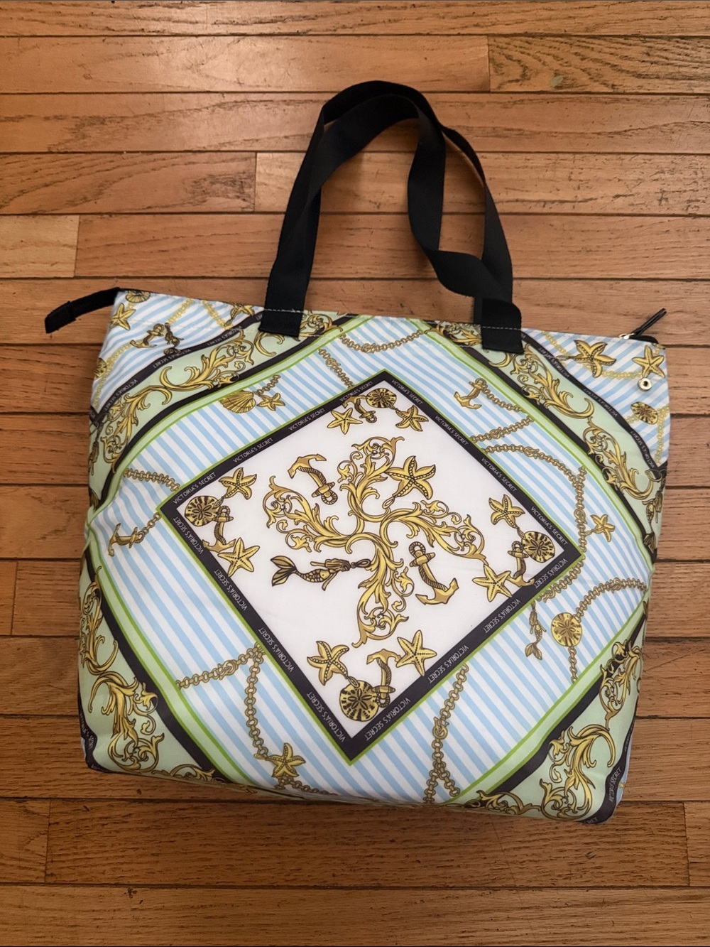 Victorias Secret Nautical Print Tote Bag in White, Blue and Gold.